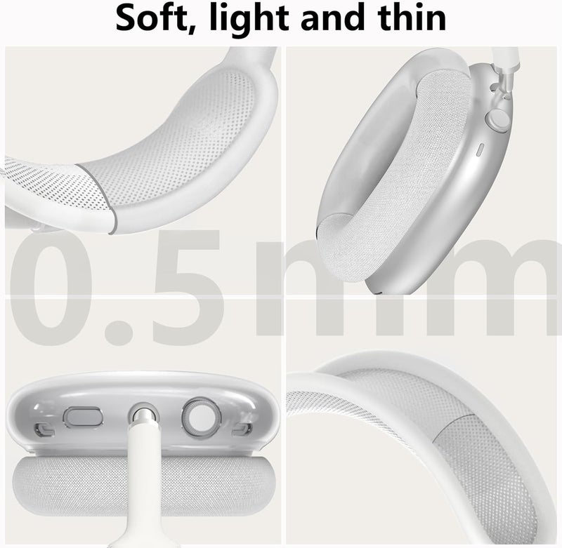 MINDRESY [4 in 1] Silicone Case Cover for AirPods Max Headphones,Clear Soft TPU Ear Cups Cover/Ear Pad Case Cover/Headband Cover for AirPods Max (2024/2020),Transparent Accessories for AirPod Max (USB-C),Foggy - Image 5